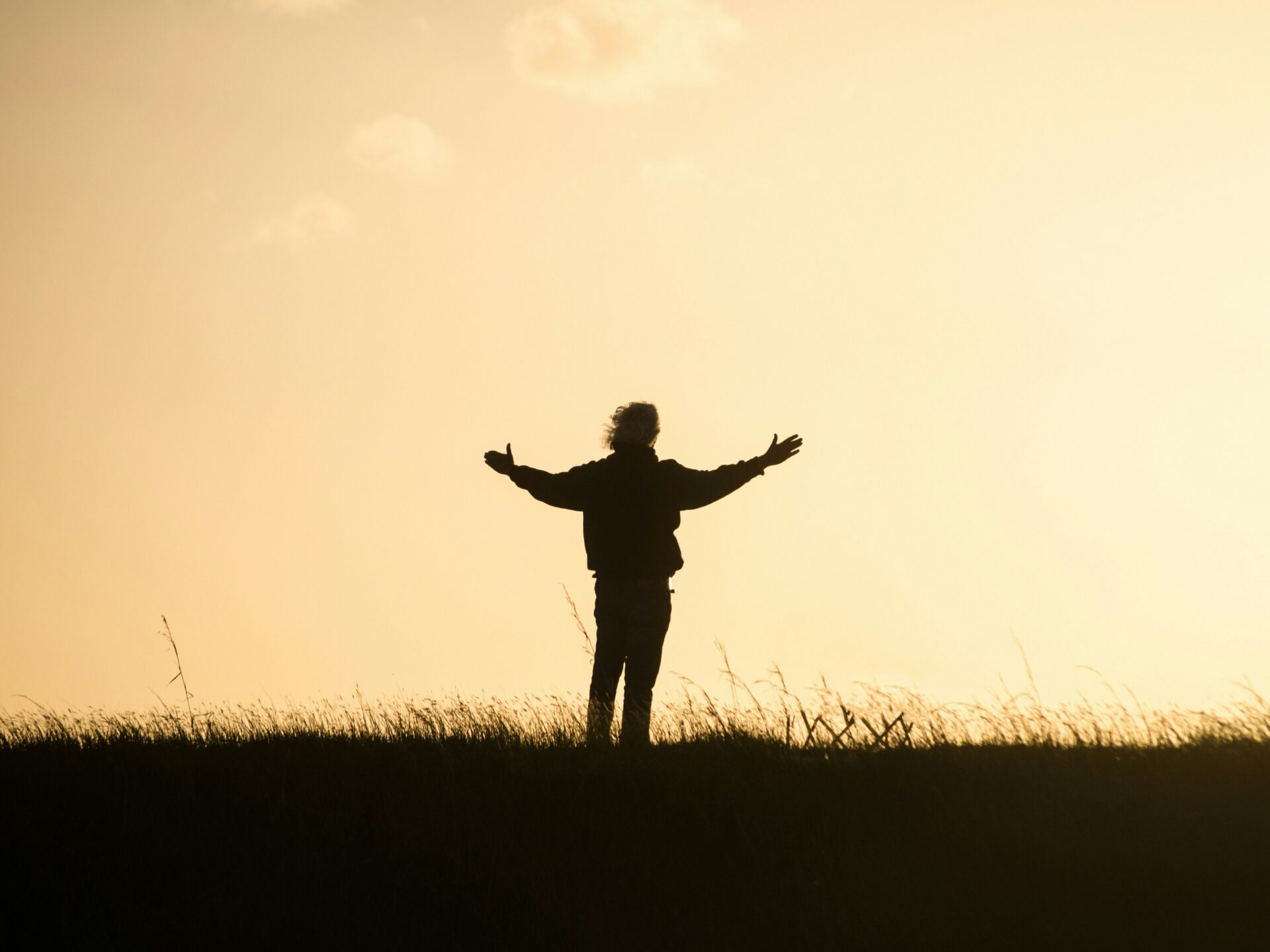Silhouette of a person spreading their arms.