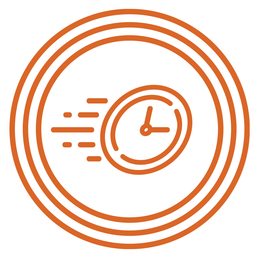 orange icon of a clock sprinting with concentric circles