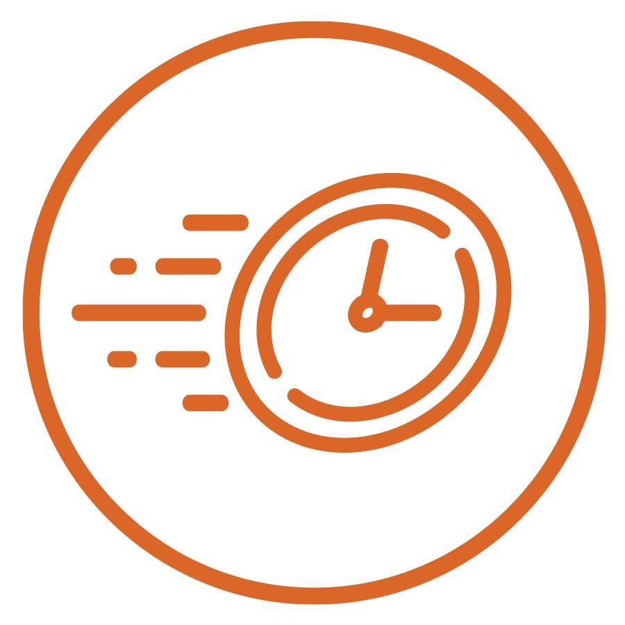 orange icon of a clock sprinting