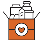 Icon of an orange box with a heart on the side and groceries sticking out of the top.
